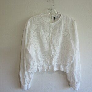 ZARA White Embroidered Floral Pattern XL Long Sleeve Lace Crop Top NWT